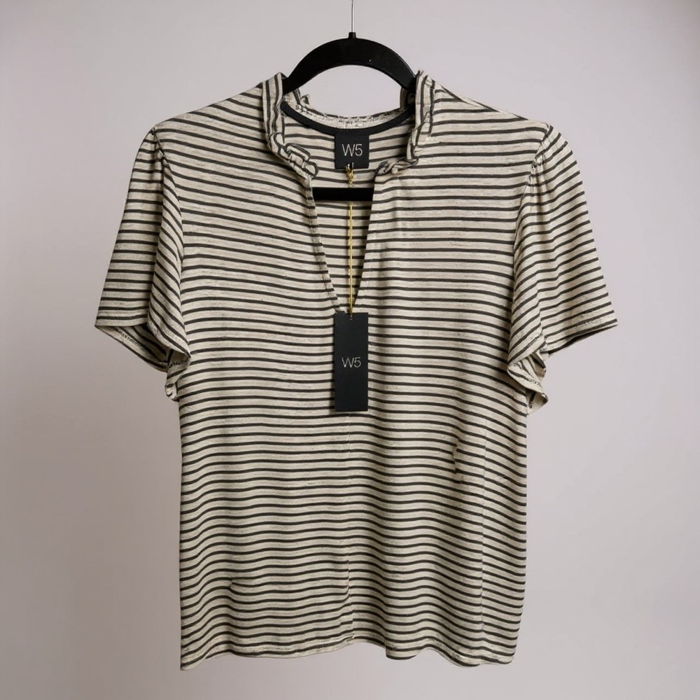 Anthropologie: W5 Black and Cream Striped Tee Size M *245